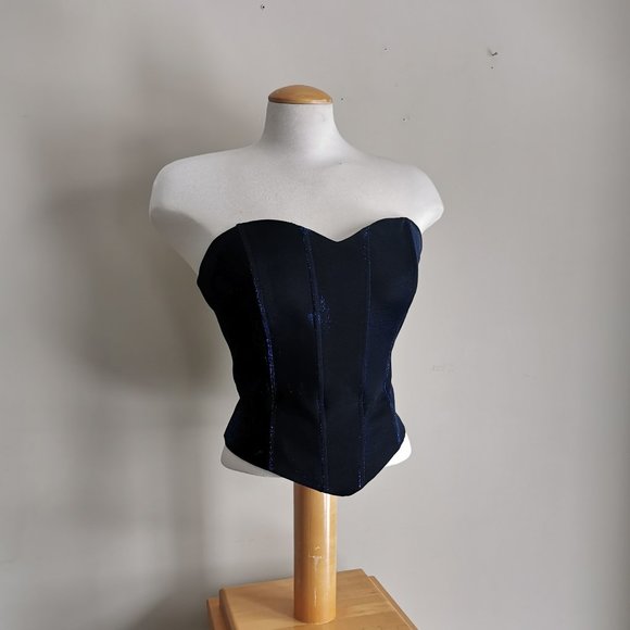 Vintage 90s Midnight Blue Sparkly Corset Top - Picture 2 of 8
